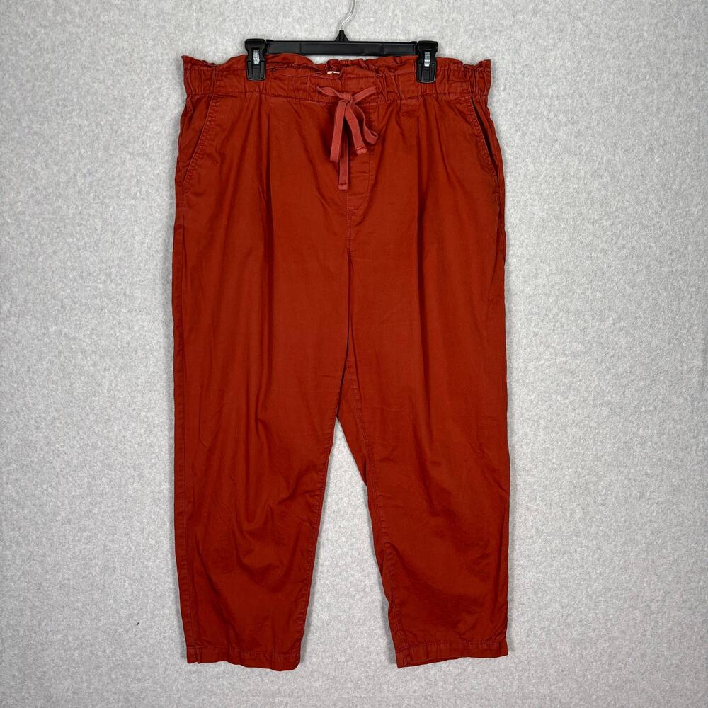 Loft Crop Pleated Paperbag Pants XL Burgundy 100% Cotton Resort Cruise ‎ Pockets